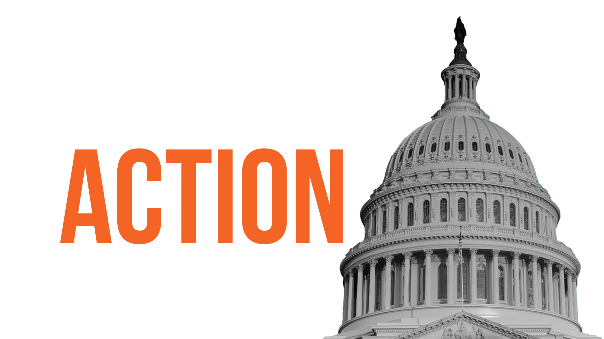 Graphic showing the U.S. Capitol dome with the words 'Take Action' in large bold letters. The phrase 'Protect My Public Media' appears alongside the WJCT Public Media logo.